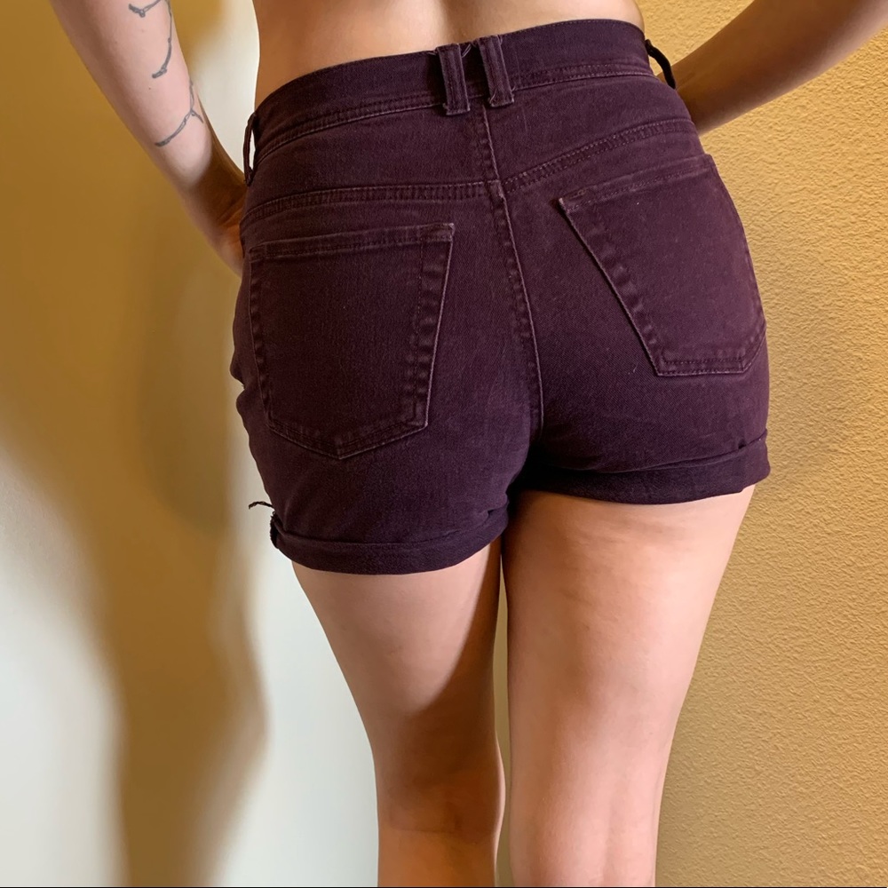 🩳 High Waisted Dark Purple Denim Shorts Roll Hem